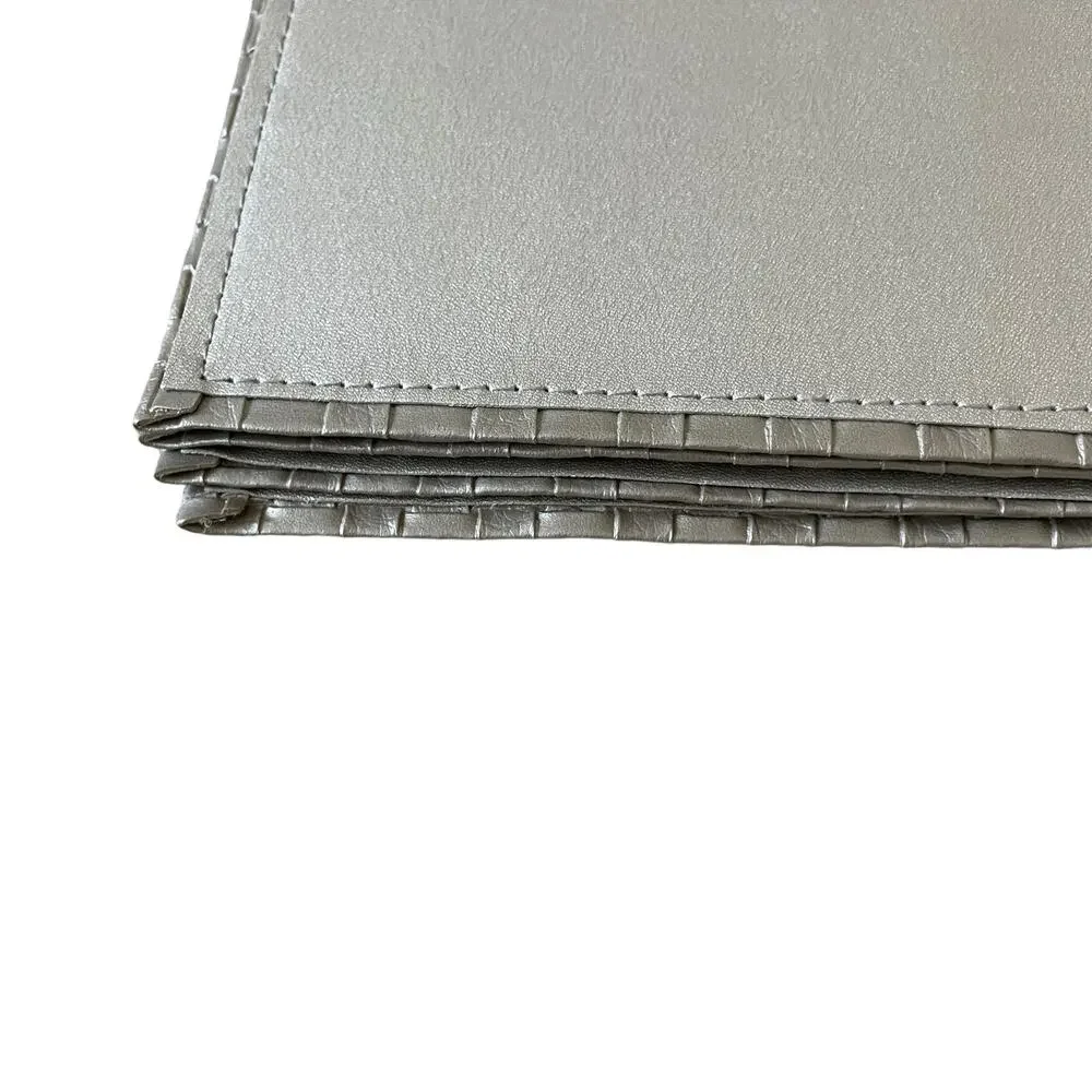 Allegro Metallic Silver Faux Leather Placemats 13x18 Set of 4 Holiday Glam NEW